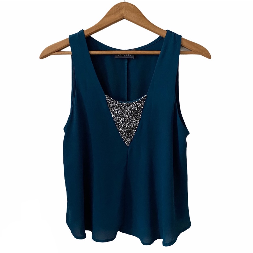 COPY - ASTR | Teal Embellished Split Back Tank